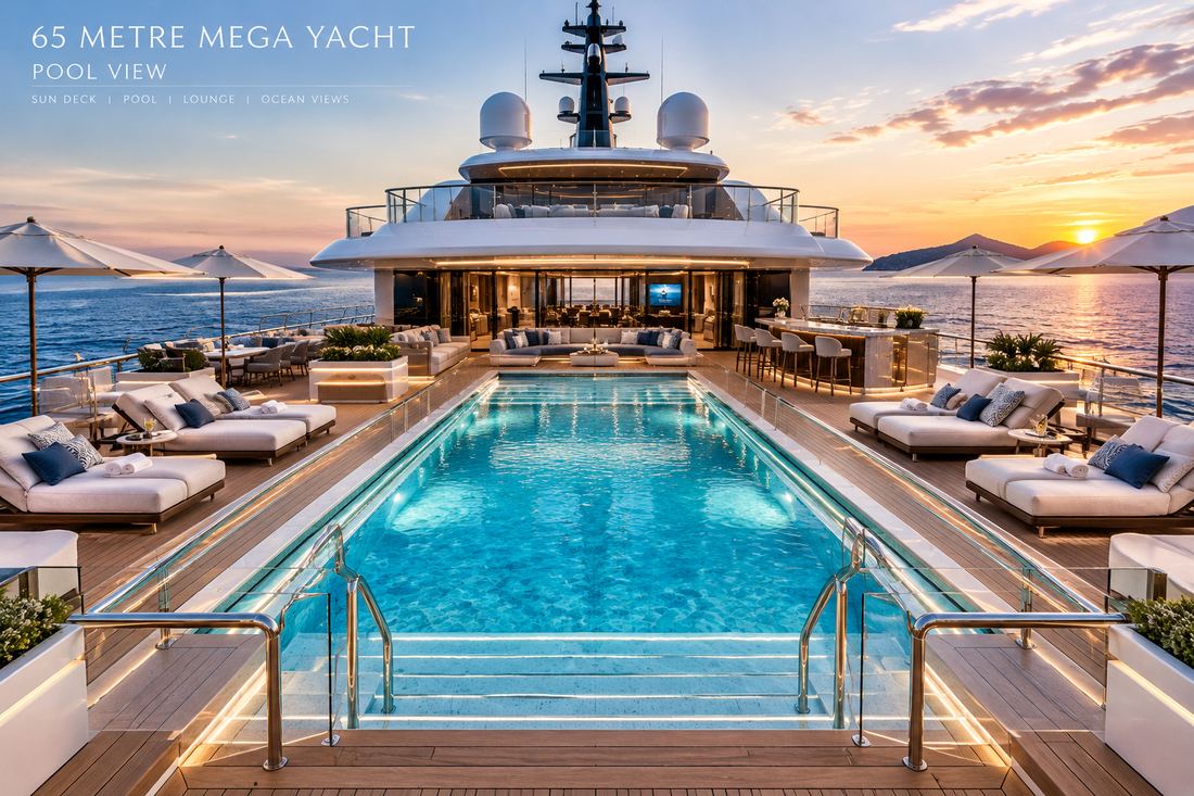 Elibra Cape sun deck pool at sunset with loungers and bar