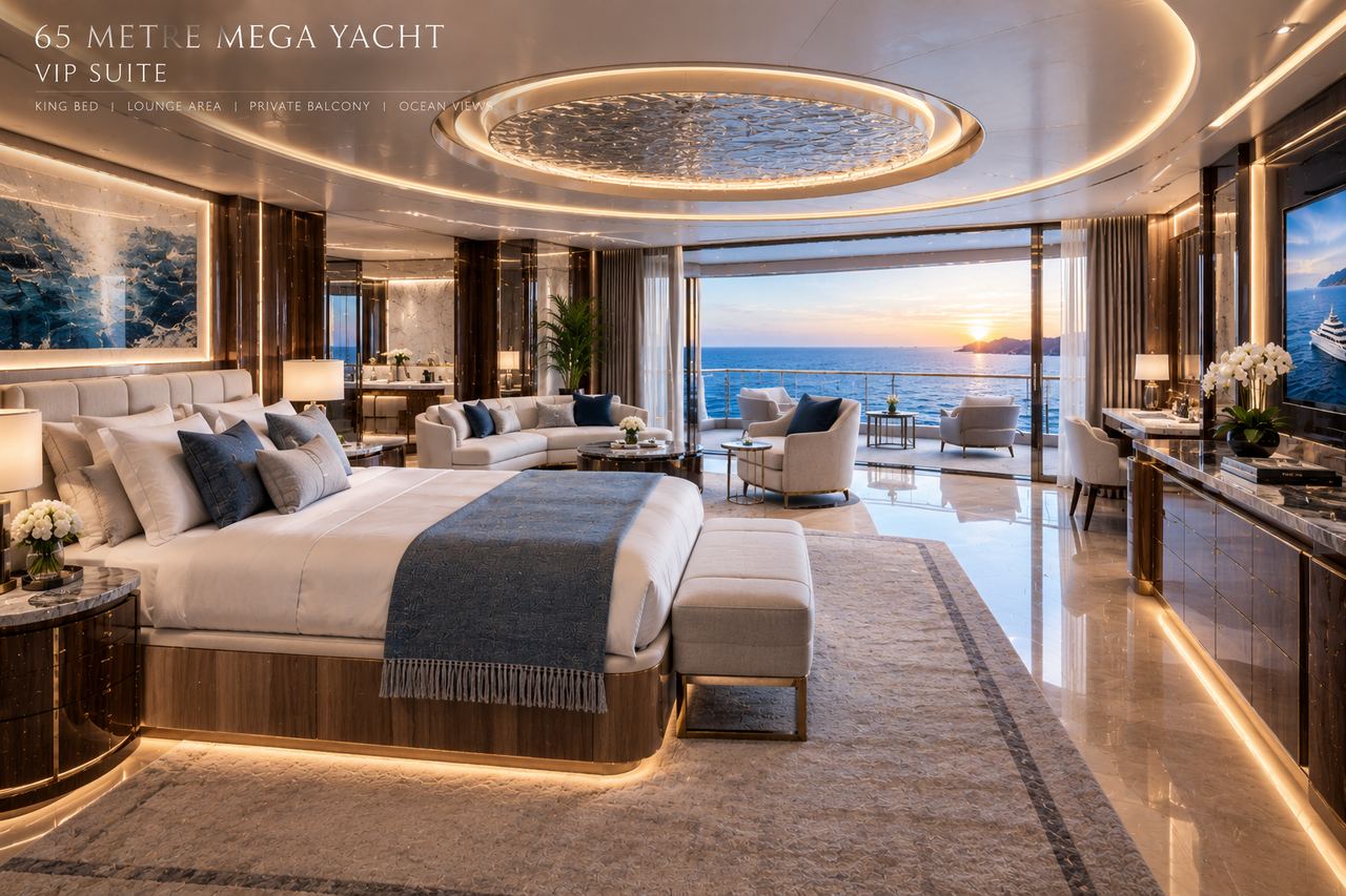 VIP suite with king bed, lounge and private balcony